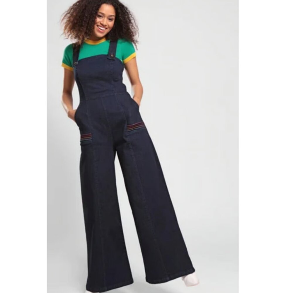 Bright & Beautiful Rainbow Stitched Denim Overalls